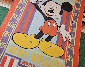 Vintage '90s Disney Mickey Mouse 1001 Hellos 1992 World Tour Graphic So Franco Beach Towel