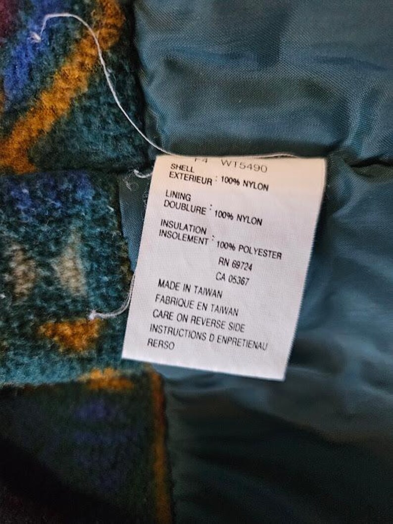 Vtg 90s Large Green Columbia Winter Jacket - Hooded with Southwestern Fleece lining Bild 6