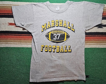 Vintage '80s Champion 'Marshall Football #37' Graphic T Shirt in Heather Gray