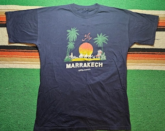 Vintage 90s Marrakech Morocco Tourism T Shirt Desert Camel Graphic Travel Souvenir Tee