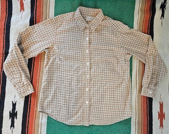 Vintage Y2K L.L. Bean Plaid Button-Down Shirt in Brown, Tan, Olive Green Colorway
