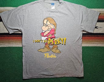 Vintage 90s Disney Grumpy ‘I Don’t Do Perky’ Florida T Shirt Oversized XL