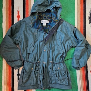 Vtg 90s Large Green Columbia Winter Jacket - Hooded with Southwestern Fleece lining Bild 1