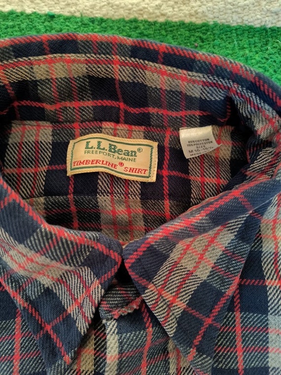 Vtg L.L. Bean Workwear - Navy on Tan Plaid Flanne… - image 2