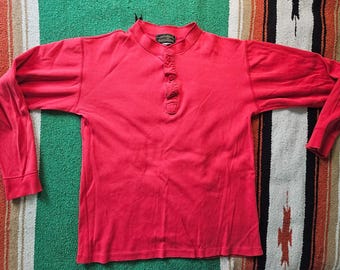 Vintage '90s Eddie Bauer Red Henley Long Sleeve Shirt - Heavy Cotton Thermal Style