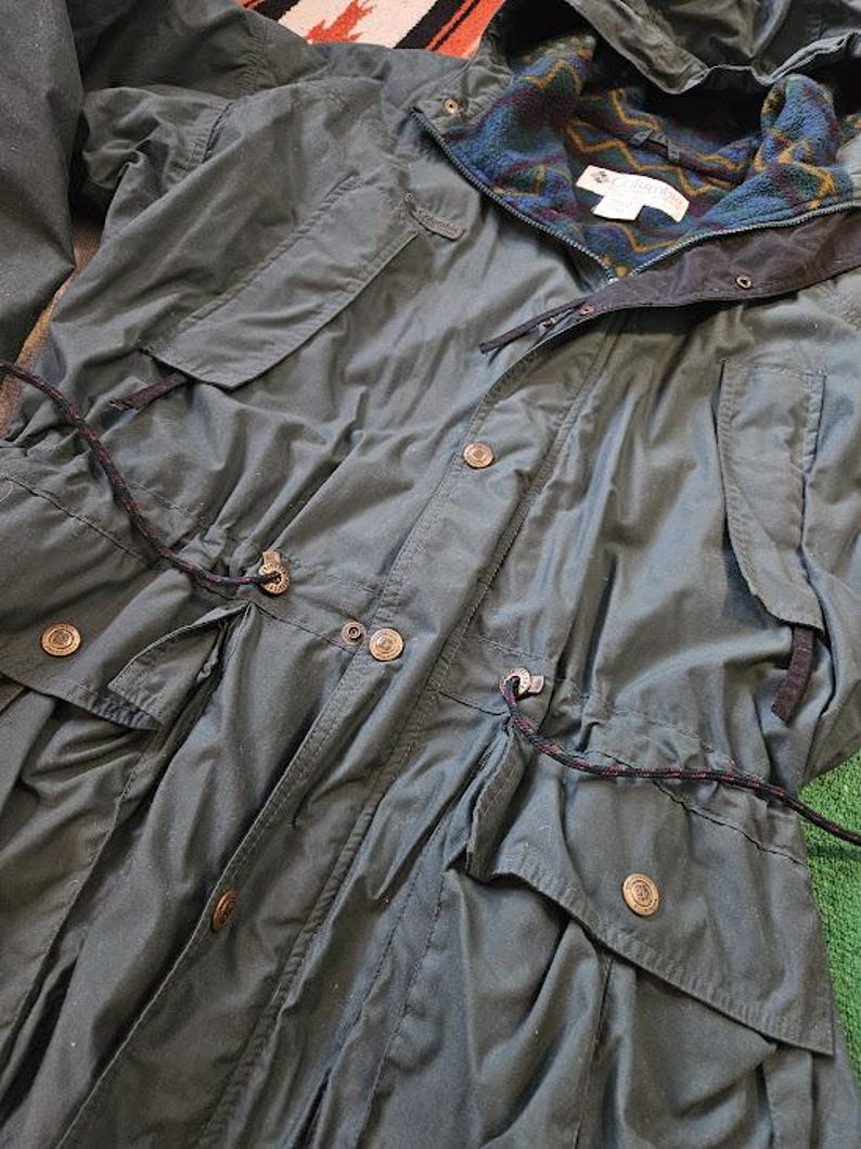 Vtg 90s Large Green Columbia Winter Jacket - Hooded with Southwestern Fleece lining Bild 2
