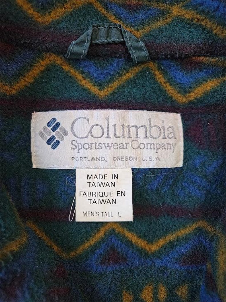 Vtg 90s Large Green Columbia Winter Jacket - Hooded with Southwestern Fleece lining Bild 3