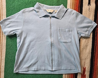 Vintage '90's/Y2K Eddie Bauer Sky Blue Full Zip Polo Shirt - Women’s Size Large