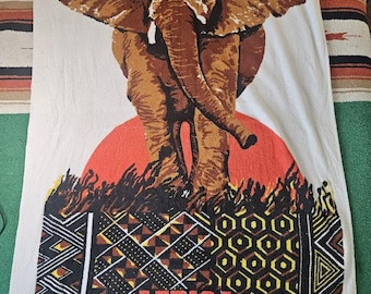 Vintage '80s Elephant Graphic Beach Towel – Safari Wall Hanging, Terry Treasure California
