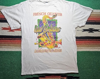 Vintage 90s French Quarter New Orleans Jazz Graphic Tshirt - Laissez Les Bon Temps Rouler