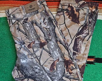 Vintage '00s Y2K Wrangler Tree Camouflage Denim Hunting/Workwear Pants - Men's Size 36/30