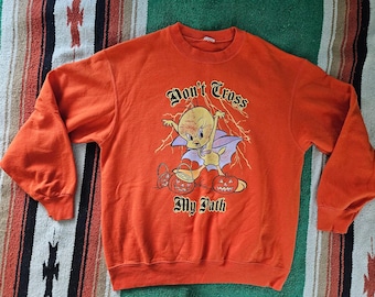 Vintage '90s Looney Tunes Tweety Bird Halloween Graphic Orange Crewneck Sweatshirt