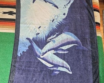 Vintage 90s Virginia Beach Dolphin Beach Towel Ocean Scene Coastal Vacation