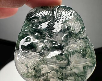 Moss Agate Eagle & Bear Carving | 21g | Natural Healing Crystal