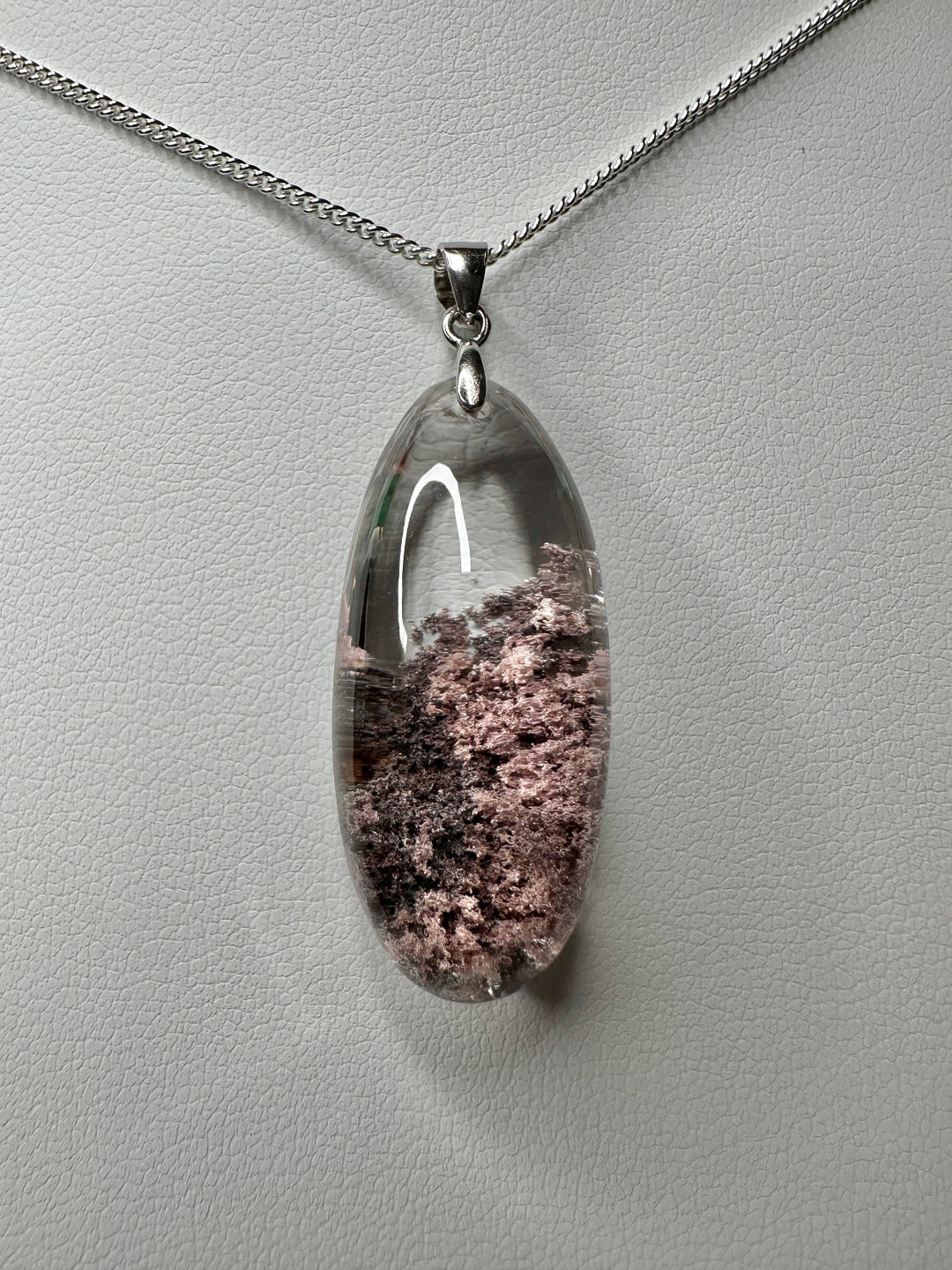 Pendentif Quartz Fantôme Jardin Lodolite - Cristal Mousse Agate Arc-en-ciel, Nature Brut, Turtleland