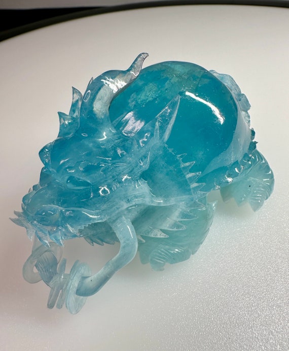 Aquamarine Dragon Turtle from Namibia – Unique Artisan Craft - Exquisite Hand-Carved