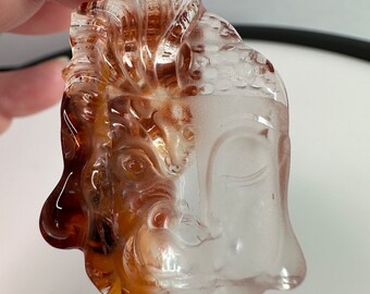 Divine Duality - Guan Yin Buddha Fire Quartz Hematoid Carving, Pocket-Sized, Evil vs. Kindness