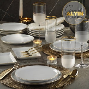 Porland Modern Dinnerware - 18-Piece Gold Service Set - For 6 People – Complete and elegant tableware