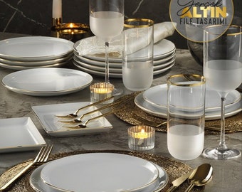 Porland Modern Dinnerware – 18-teiliges goldenes Service-Set – für 6 Personen – komplettes und elegantes Geschirr