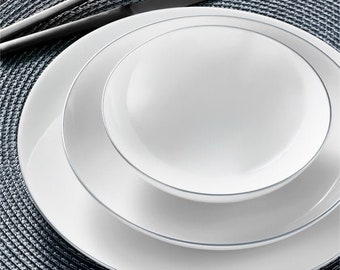 Güral Porselen Atina Dinner Silver Vaisselle - 18 pièces pour 6 personnes - Vaisselle complète en porcelaine blanche