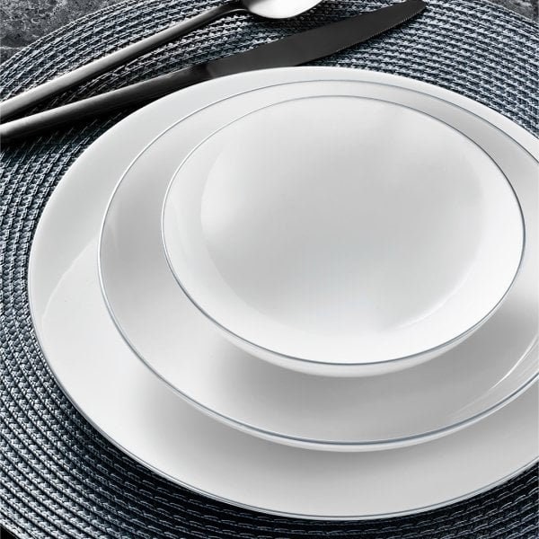 Güral Porselen Atina Dinner Silver Vaisselle - 18 pièces pour 6 personnes - Vaisselle complète en porcelaine blanche