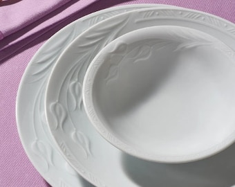 Service de table en porcelaine Güral Porselen Rene, 18 pièces pour 6 personnes – complet en porcelaine blanche