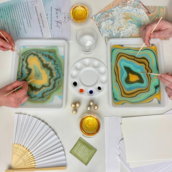 Date Night Box, Marbling Kit for Couples, Japanese Art Painting Craft Kit for Adults, Fun Gift Idea for Two Romantic Sip and Paint Party Set