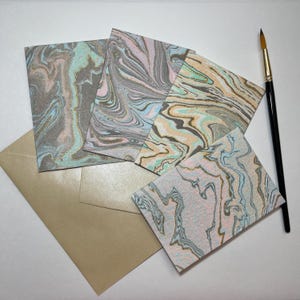 Postal ORIGINAL para enmarcar, Tarjeta abstracta hecha a mano, Tarjetas para cualquier ocasión en sobres dorados, Tarjeta de felicitación japonesa Suminagashi, Regalo único