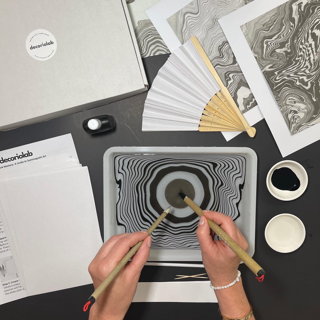 Suminagashi Craft Kit for Adults and Kids, Japanese Marbling Kit, DIY Art Kit: Creative Birthday Gift, Mindful Art Project, Art Therapy Set