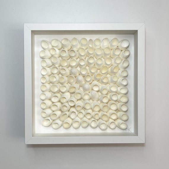 3D Wall Art, white nature decor in shadow box, sculpture wall art, neutral wall decor, handmade textured art collage, unique shelf decor