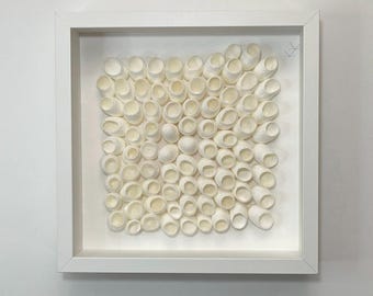 Textured white 3d wall art, Dimensional nature collage in shadow box, Modern handmade unique wall decor for home and office Gift for wedding