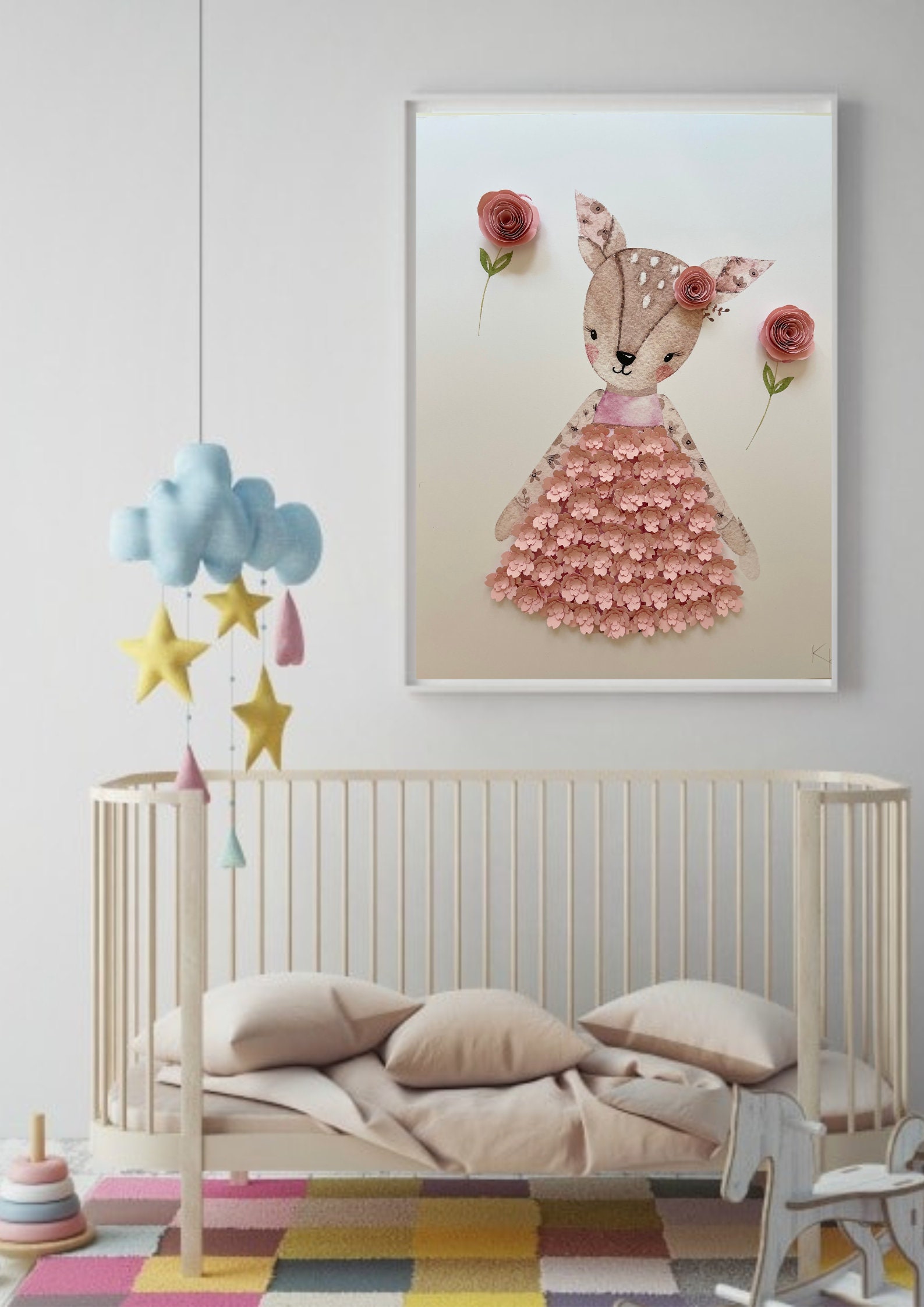 Pink Flower Nursery 3D Wall Art, Baby Girl Room Decor in Shadow Box ...