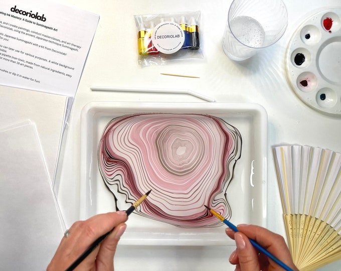DIY marbling art kit for adults and kids, Suminagashi painting craft set, Fun Gift Box for Art party, Date night, Art Therapy, Team building