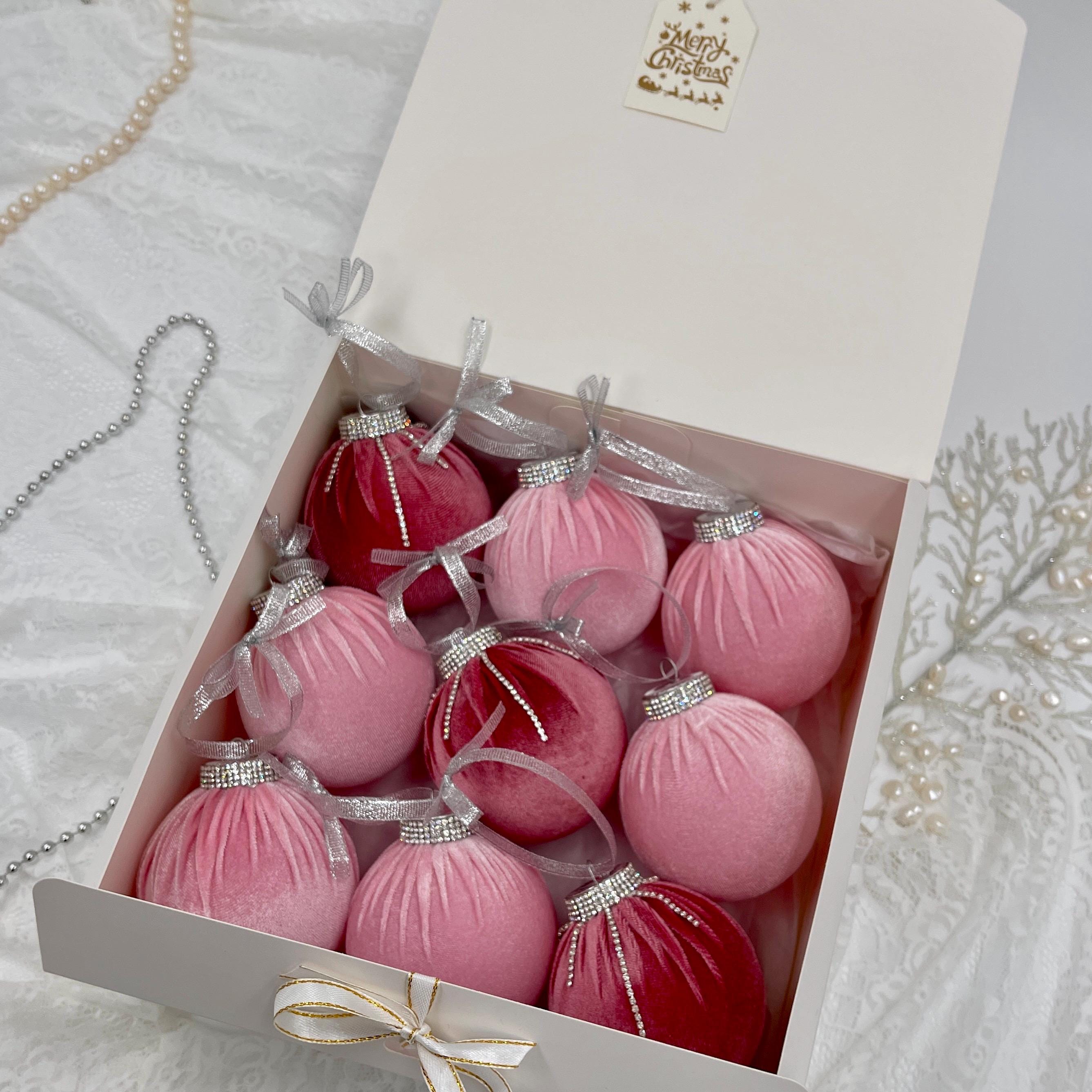 Lot De 9 Boules De Noël En Velours 10 Cm | Anneau Métal Pour Suspension | Déco Arbre, Couronne, Mariage (Bordeaux, Bleu)