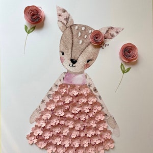 Pink Flower Nursery 3D Wall Art, Baby Girl Room Decor in Shadow Box, Fairy First Birthday Gift for Little Princess, Arrival gift for parents