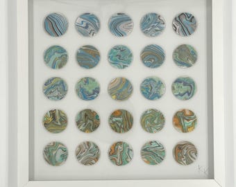 Mixed Media Art Collage Original Dot Art, Bookshelf decor, Marbled paper and wood Collage, Geometric Art, Gradient Japandi decor Unique gift