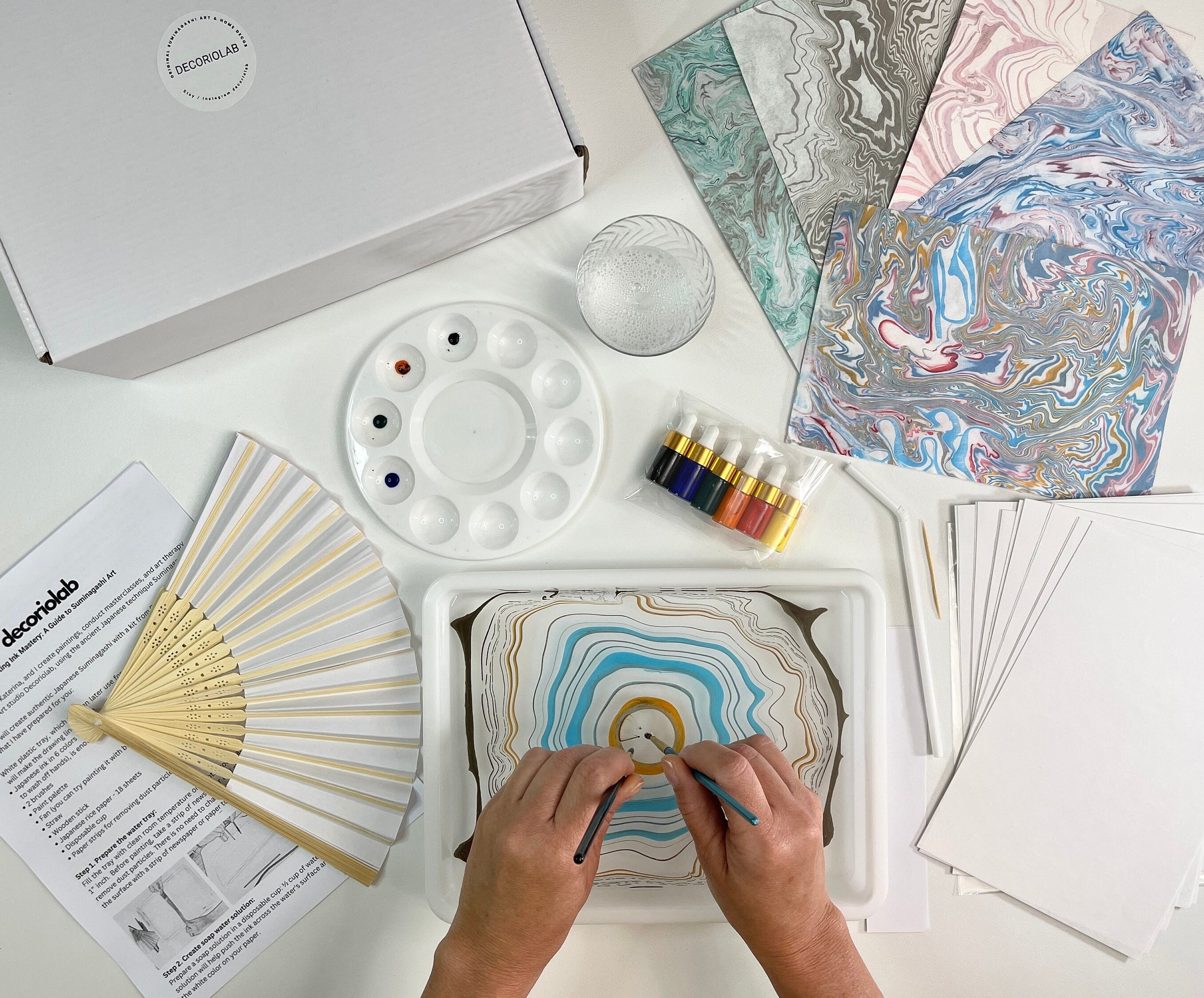 Suminagashi Marbling Art Kit, DIY Painting Craft Set for