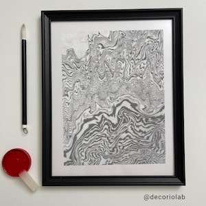 ORIGINALE Arte murale giapponese minimalista in bianco e nero Pittura astratta marmorizzata Decorazione murale estetica monocromatica Regalo fatto a mano per il nuovo proprietario di casa