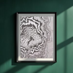 Arte murale ORIGINALE in bianco e nero, pittura a inchiostro astratta giapponese, decorazione monocromatica per la stanza, arte giapponese dark, regalo unico Suminagashi per la casa