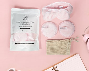 Discos desmaquillantes, kit de bolsa y diadema lavables, paño facial orgánico, reutilizable, limpieza facial, discos desmaquillantes, toallitas faciales, reutilizables