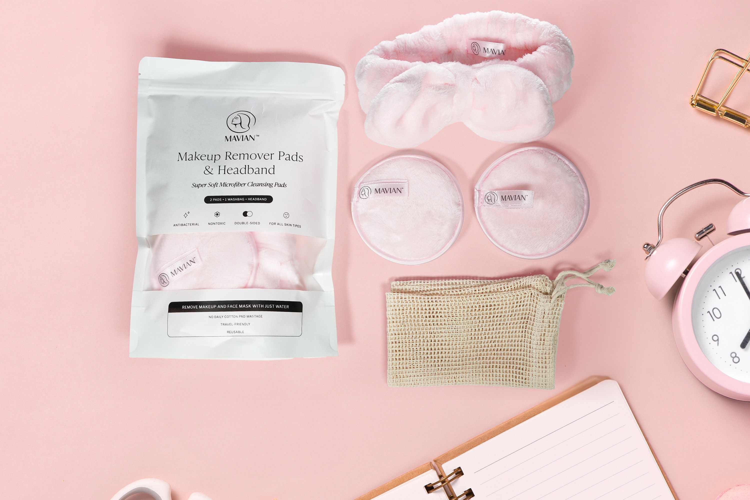 Dischetti struccanti, Borsa lavabile e kit fascia per capelli, Panno organico per il viso, Riutilizzabili, Pulizia del viso, Dischetti detergenti per il viso, Salviette per il viso, Riutilizzabili