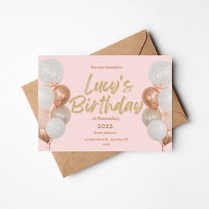 Children&#39;s Birthday Party Pink Balloons Invitation