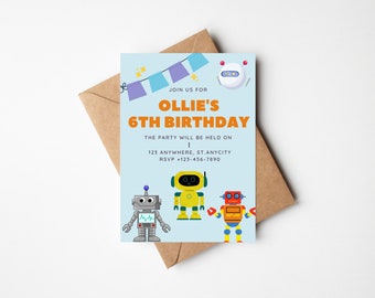 Children's Birthday Party Robot Invitation