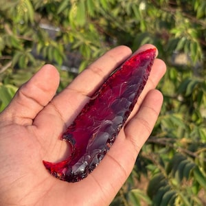 6” Red Obsidian Knife – Handcrafted Crystal Blade, Agate Spearhead for Energy Work & Decor”