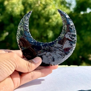 3 Pcs 4&quot; Black obsidian moon, large obsidian moon, obsidian moon, handmade obsidian moon, healing crystal, gemstone moon, moon hand crafted