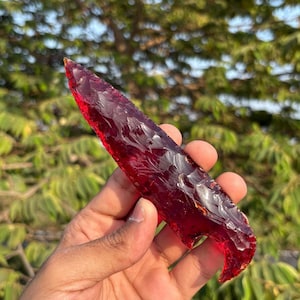Large 6” Hand-Carved Red Obsidian Knife – Crystal Blade, Agate Spearhead, Gemstone Decor, Unique Gift for Collectors & Crystal Lovers