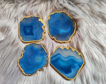 Ensemble de dessous de verre en agate turquoise naturelle de 4 / cadeaux / décoration de la maison