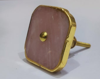 Set di 4 maniglie decorative interne in quarzo rosa, agata quadrata naturale, finitura classica vintage, per cassetti, guardaroba, comò, cassettiere