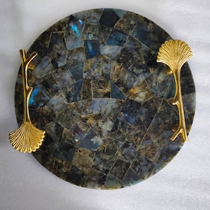 Laborite Agate Serving Tray With Brass Handles | Circular l home decor with positive energy