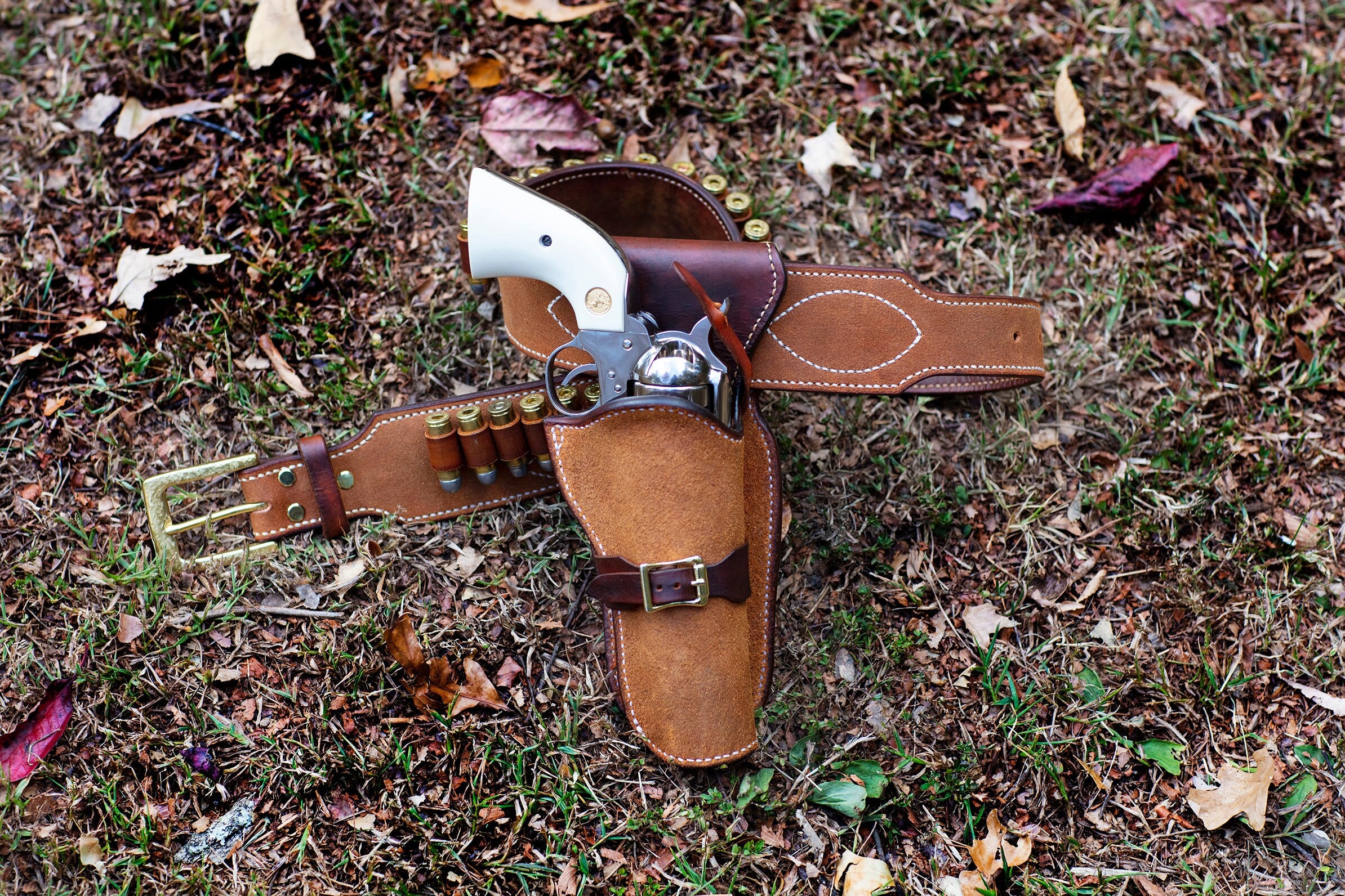 Clint Eastwood walk and draw belt and holster with metal liner in the holster